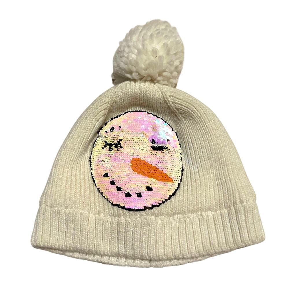 N'ice Caps Flippable Sequin Snowman Pom Pom Stocking Cap Girls S Small